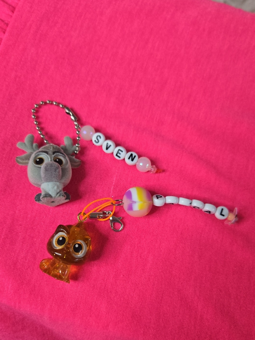 Personalized Kids Keychain Set with Pink Bead Name Straps